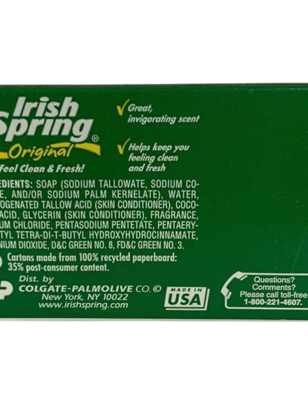 Irish Spring Original Deodorant Soap Bar Feel Clean & Fresh 4.5 oz. Discontinued